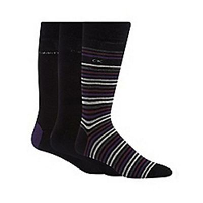 Pack of three plain black and striped socks